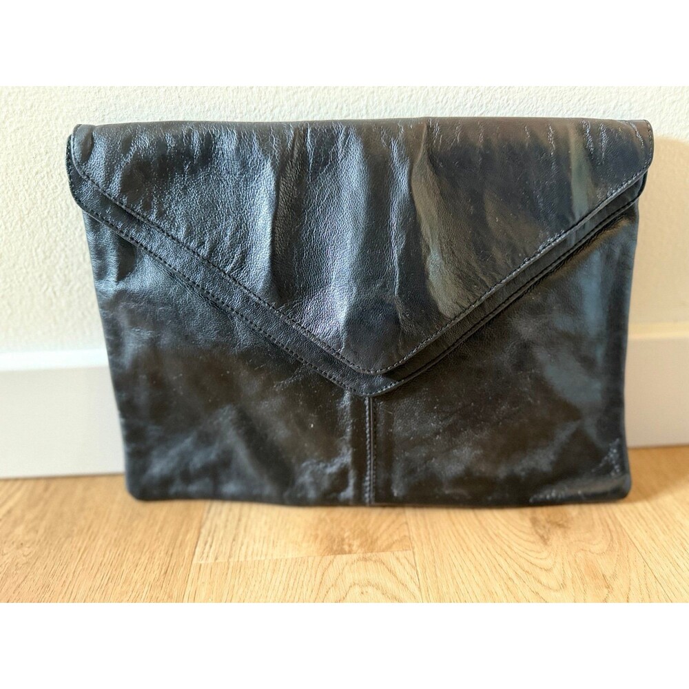 Black Genuine Leather Envelope Clutch Bag Purse Made in Italy